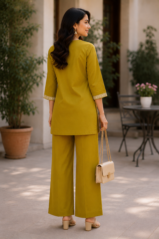 Mustard Yellow Embroidered Coord Set