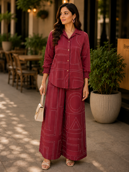 Maroon Printed Coord Set