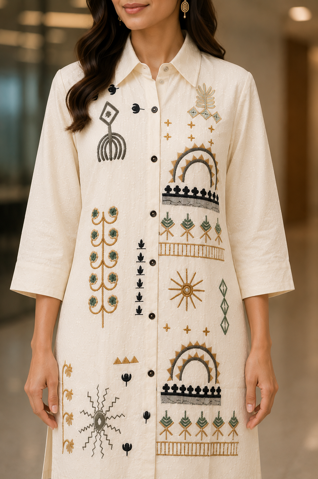 Ivory Embroidered Cotton Coord Set
