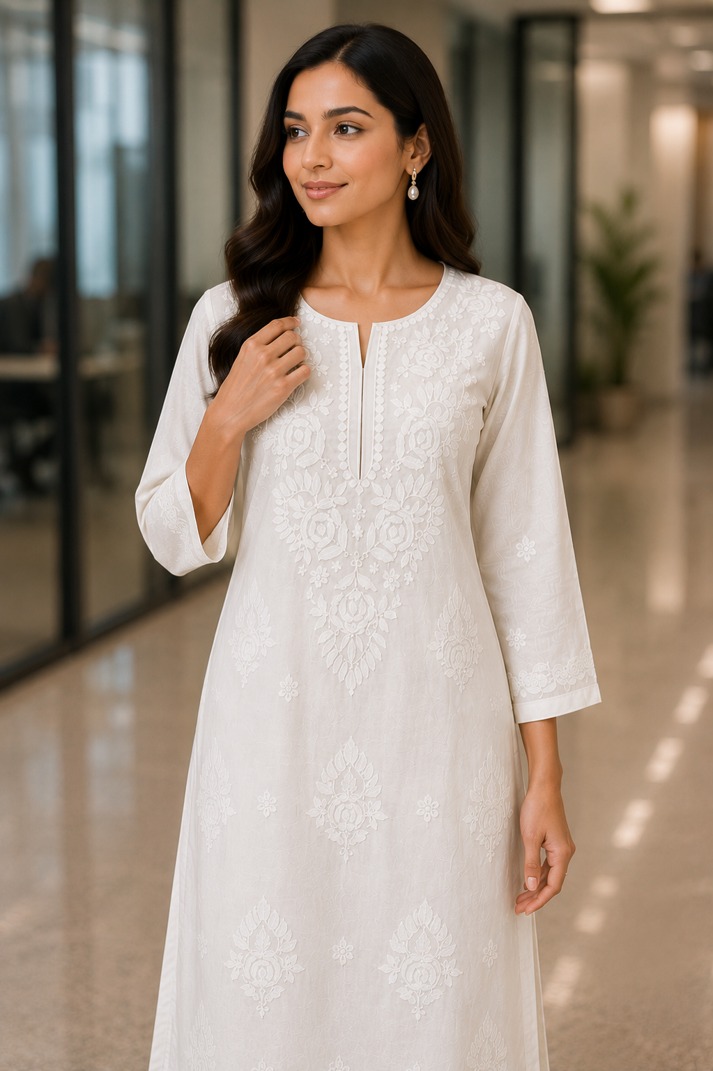 Ivory Embroidered Lucknowi Chikankari Coord Set