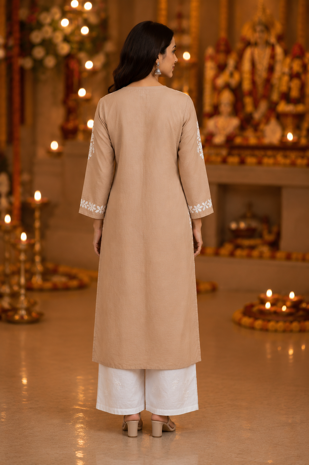 Chikoo Beige Embroidered Lucknowi Chikankari Coord Set