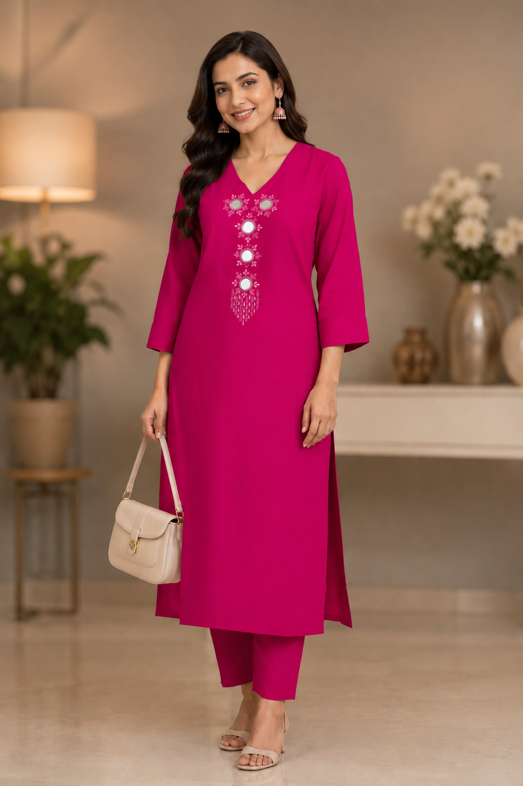 Rani Pink Cotton Embroidered Coord Set
