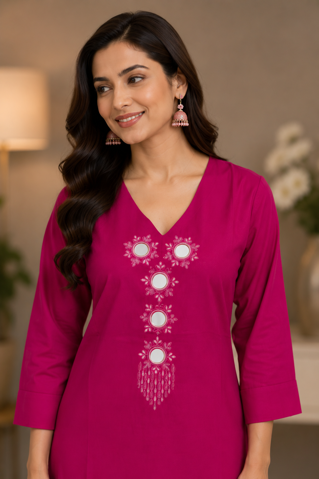 Rani Pink Cotton Embroidered Coord Set