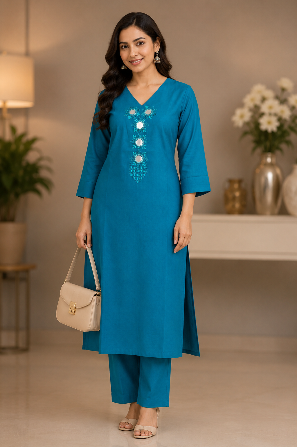 Teal Blue Embroidered Coord Set