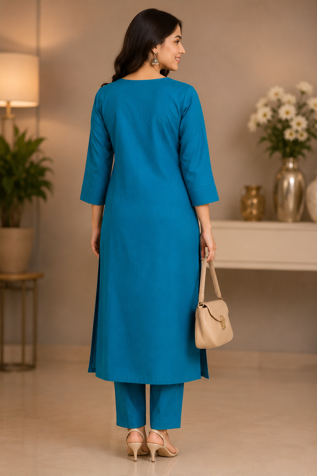Teal Blue Embroidered Coord Set