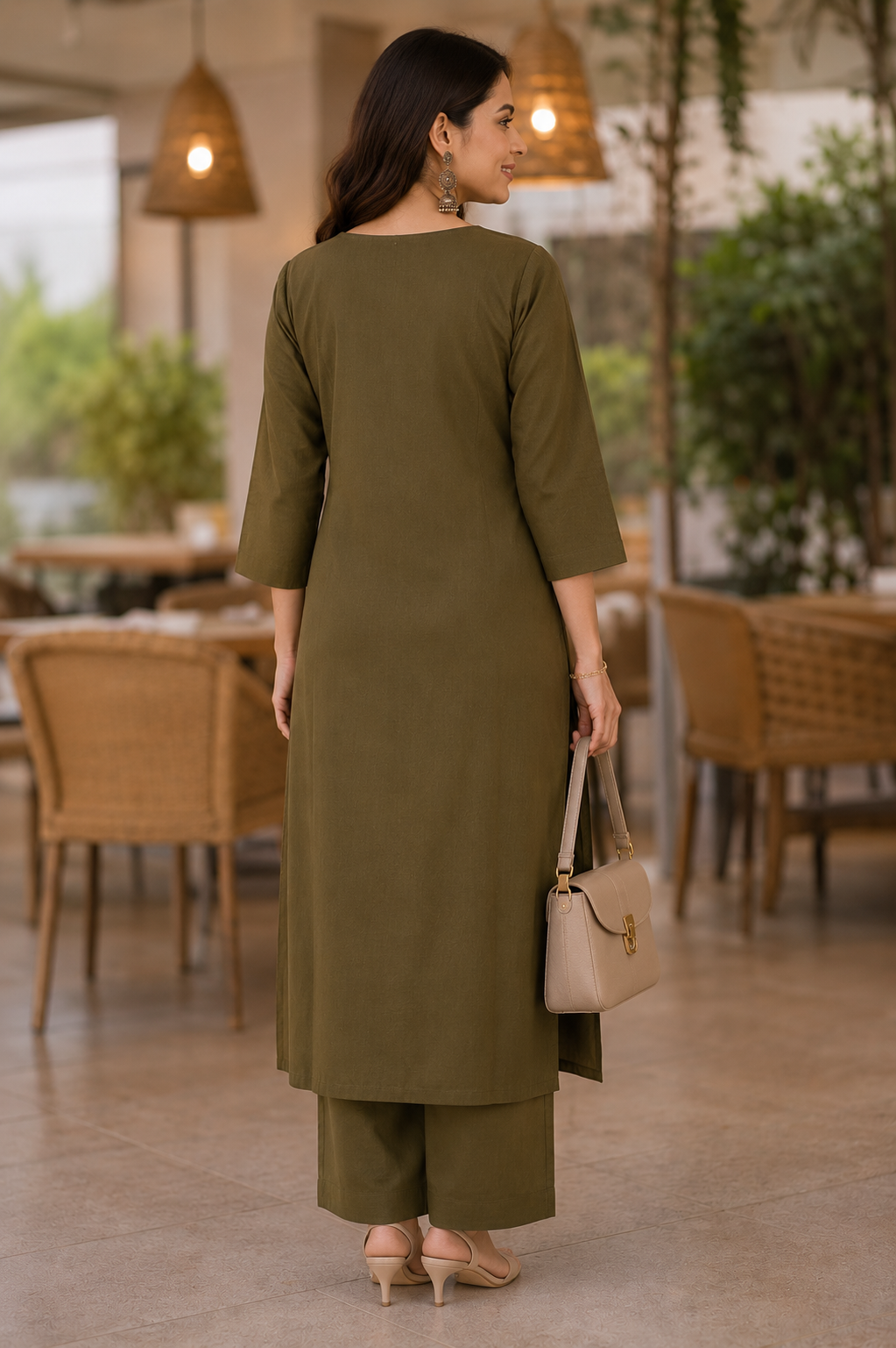 Olive Green Embroidered Coord Set