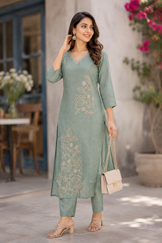 Sage Green Embroidered Coord Set