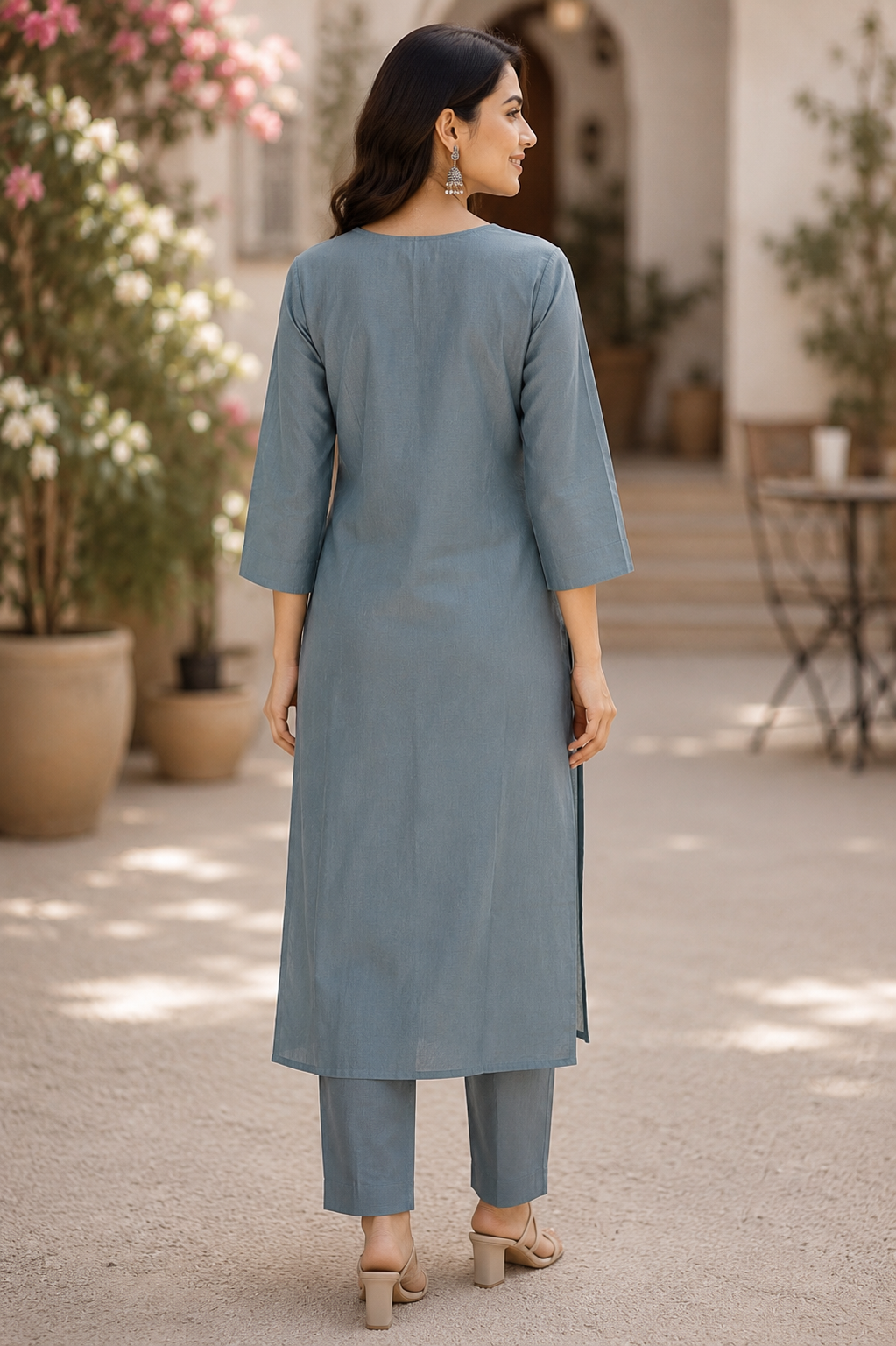 Steel Blue Embroidered Coord Set