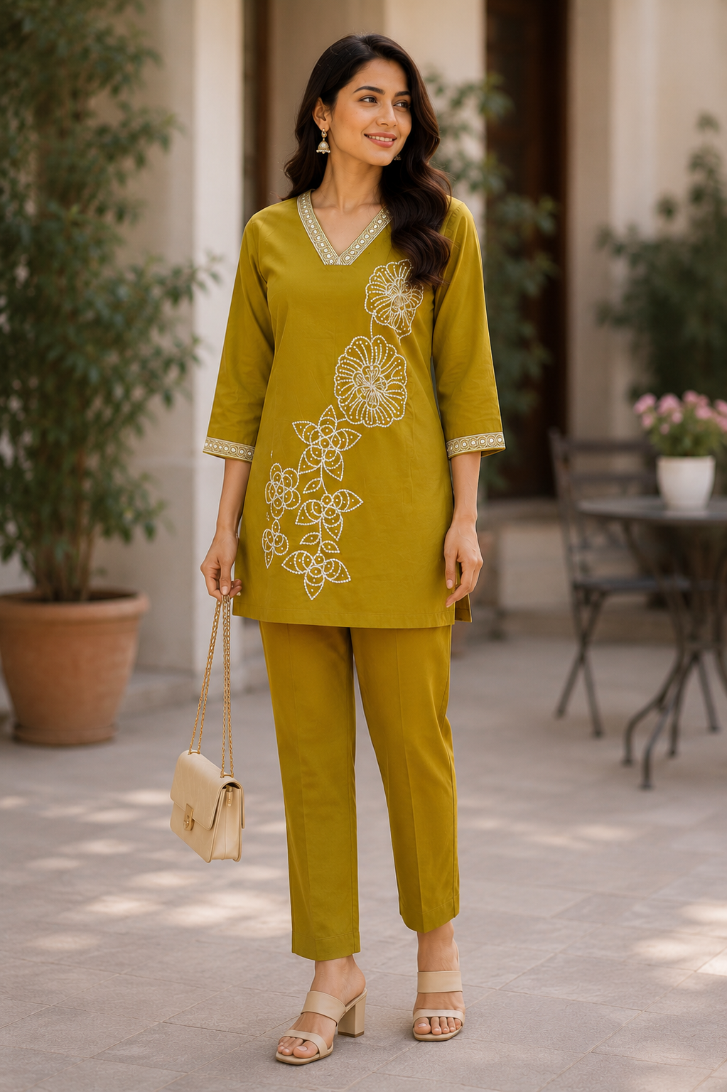 Mustard Yellow Embroidered Coord Set