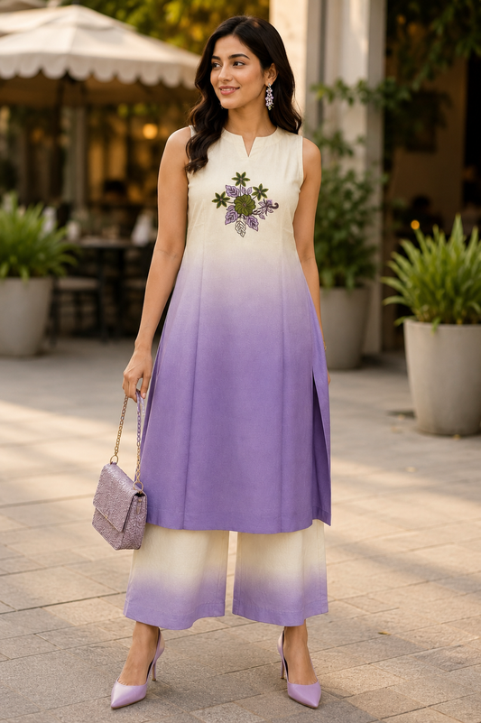 Lavender Bloom Embroidered Coord Set