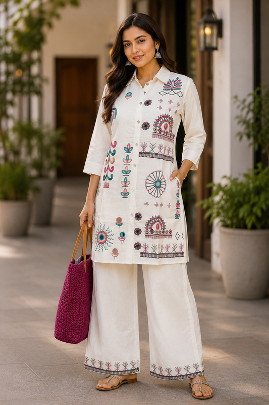 Ivory- White Tribal Charm Coord Set