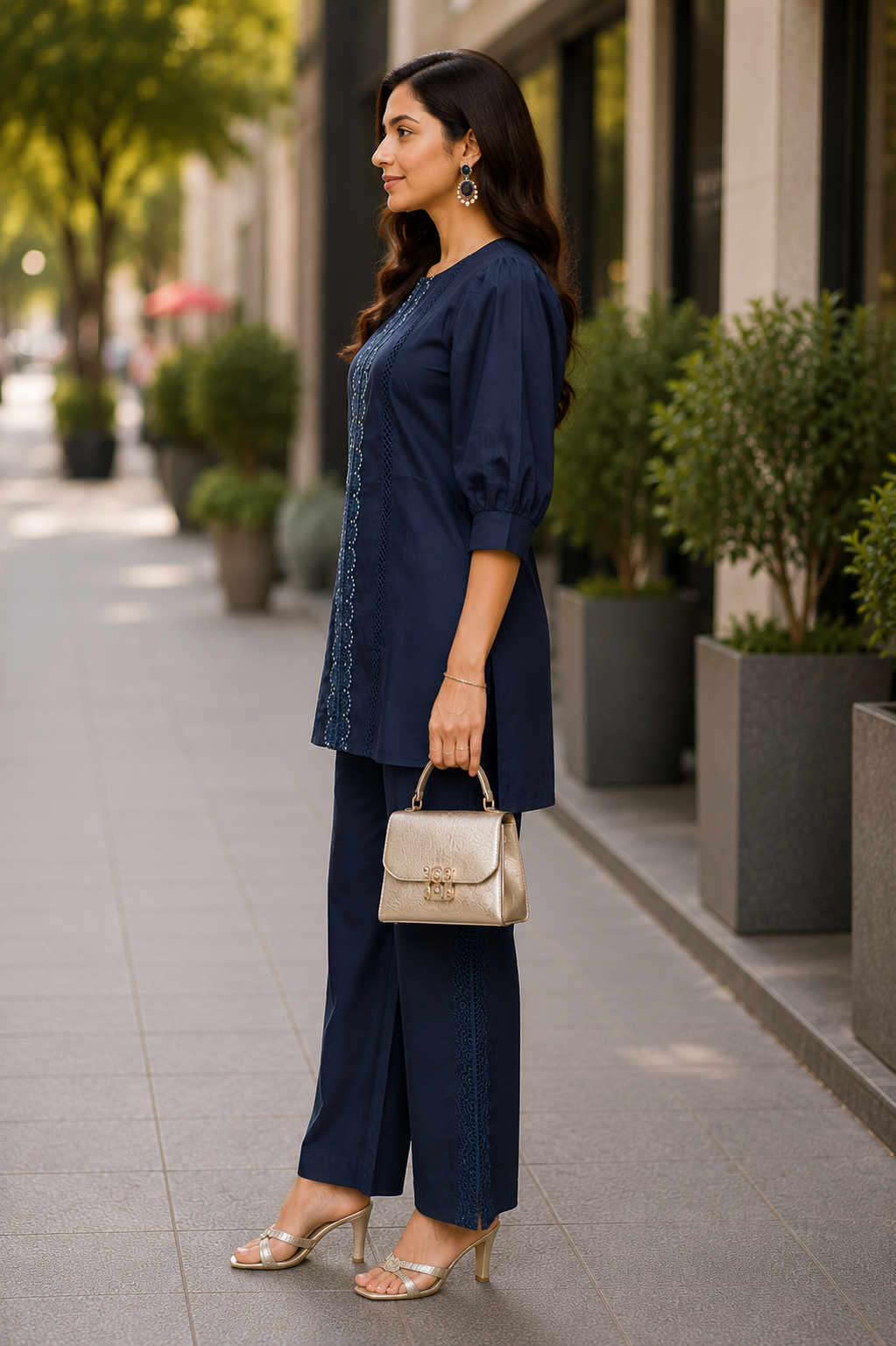 Navy Blue Embroidered Coord Set
