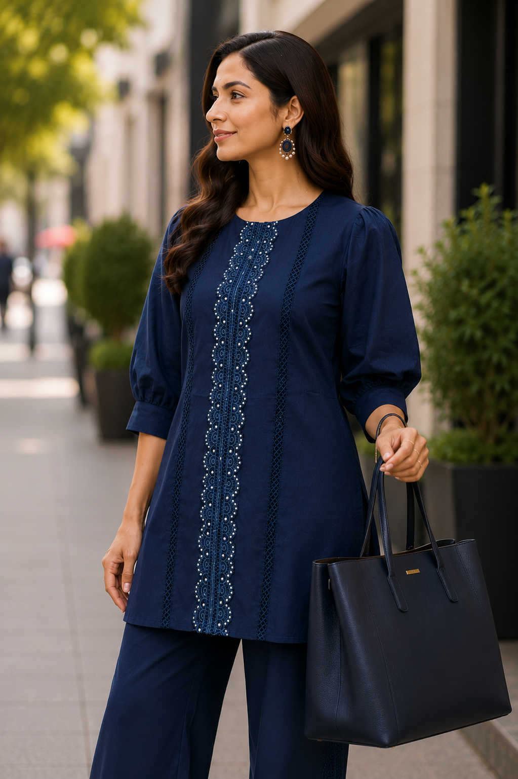 Navy Blue Embroidered Coord Set
