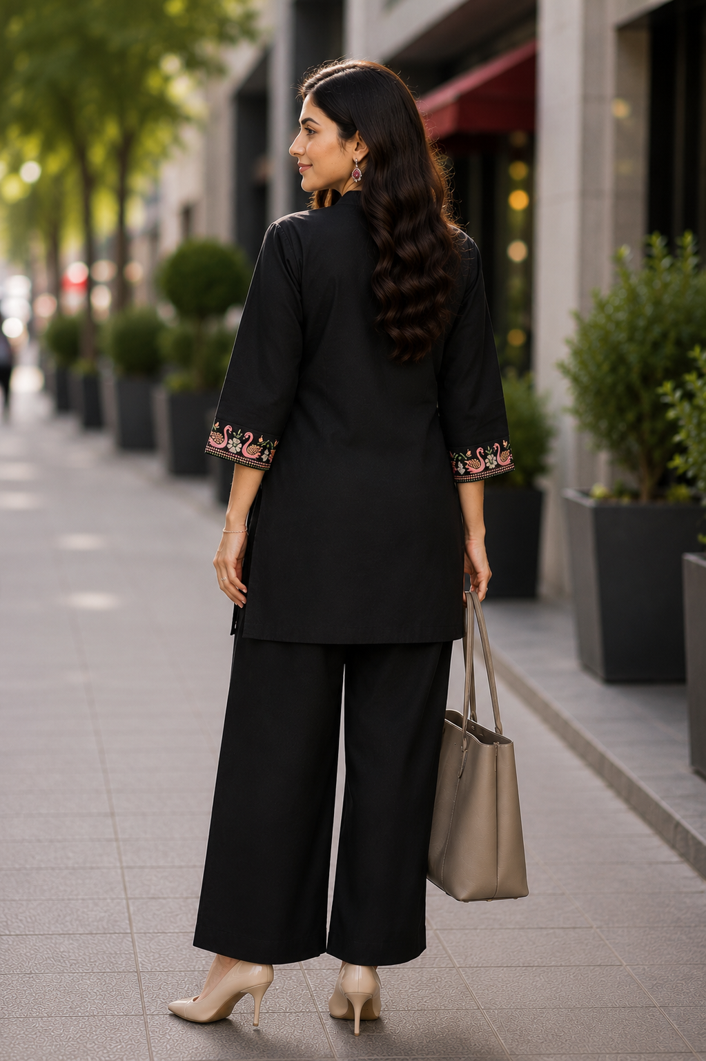 Black Swan Embroidered Cotton Coord Set