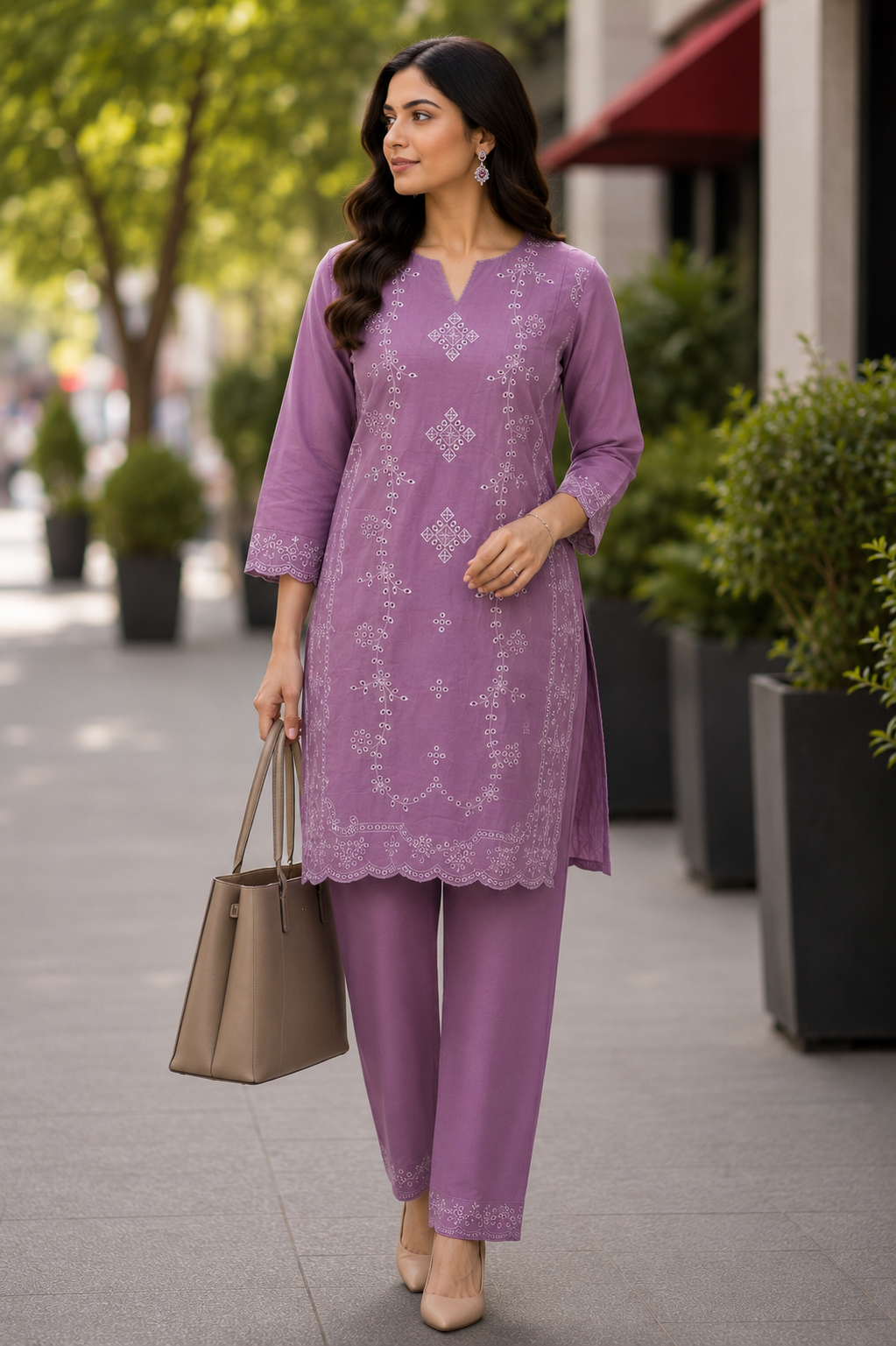 Mauve Purple Chanderi Coord Set