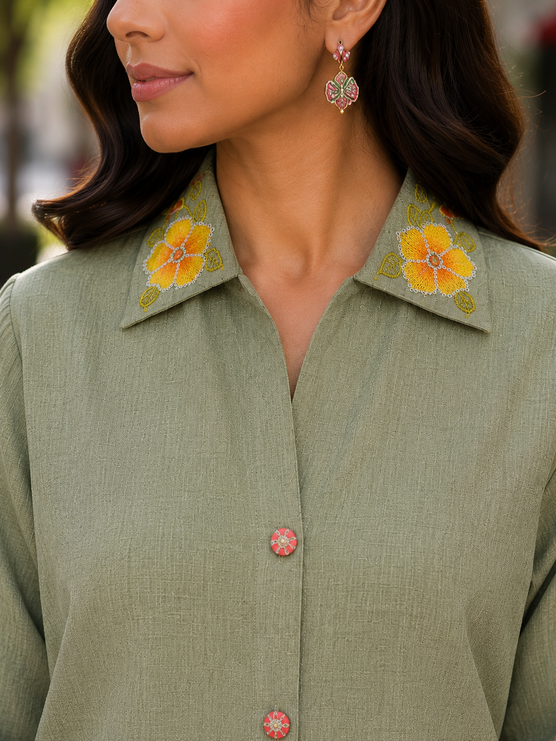 Dual Shade Sage Green Embroidered Coord Set