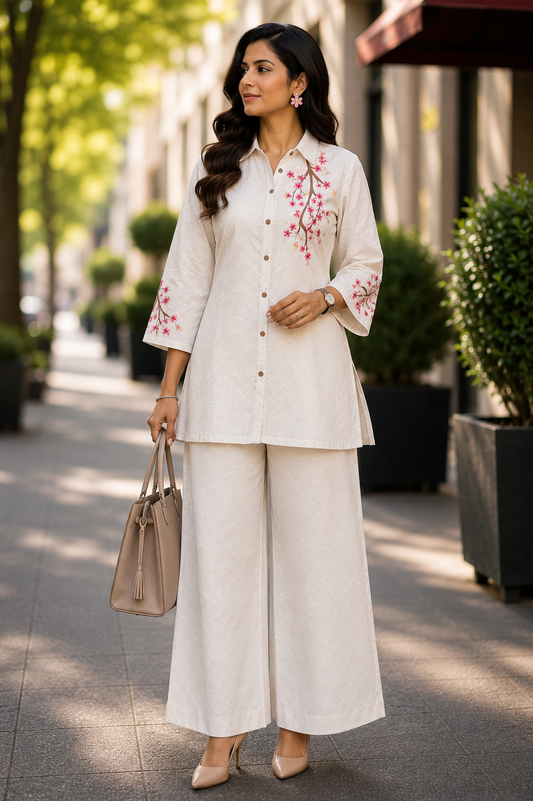 Ivory Blossom Embroidered Coord Set
