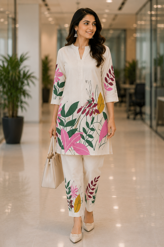 Botanical Printed Ivory Coord Set