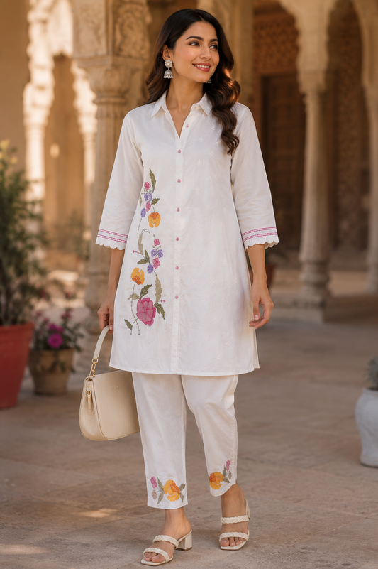 Ivory Blossom Embroidered Coord Set