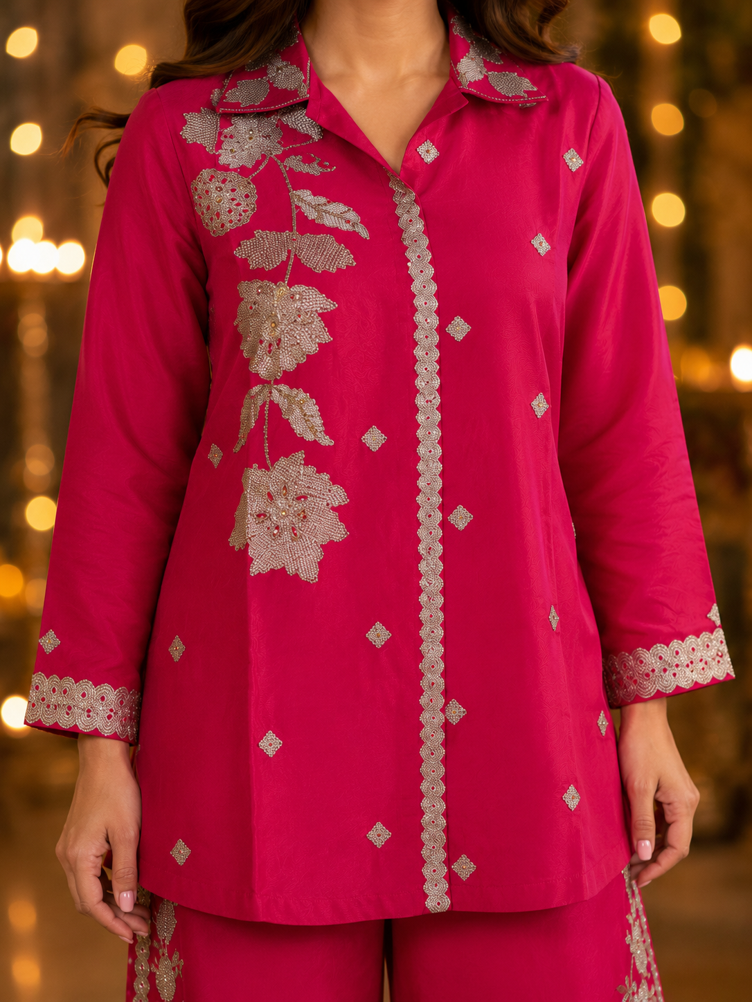Rani Pink Festive Embroidered Coord Set