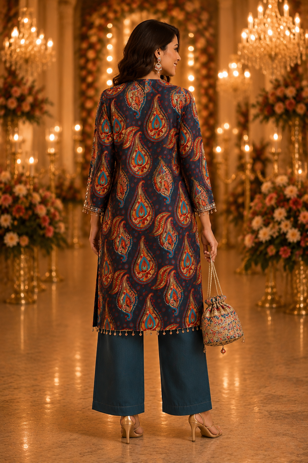 Smoky Grey Paisley Festive Coord Set