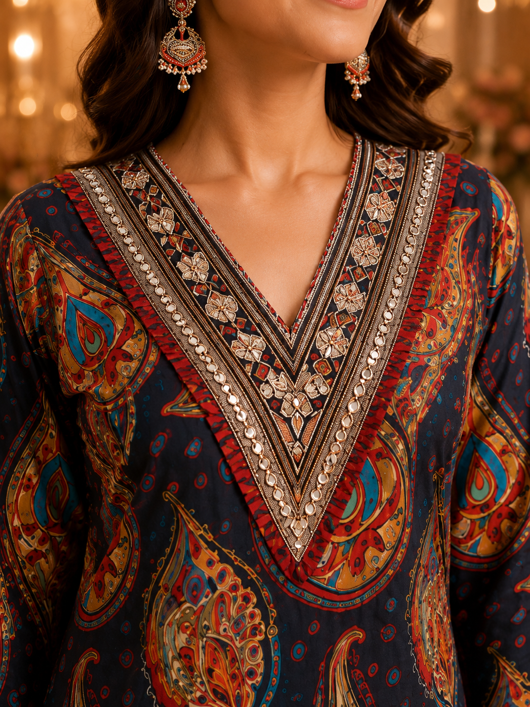 Smoky Grey Paisley Festive Coord Set