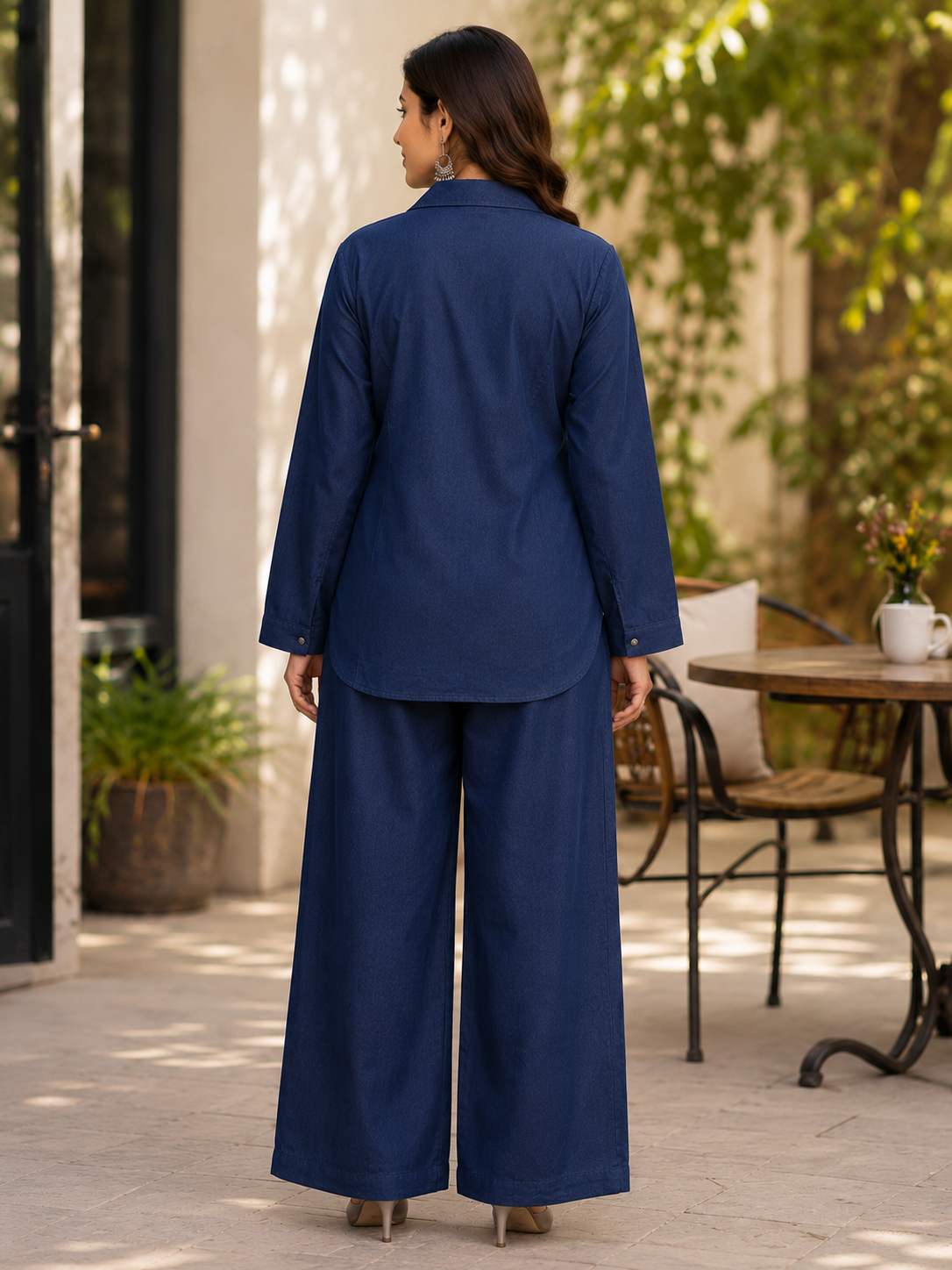 Navy Blue Denim Casual Coord Set