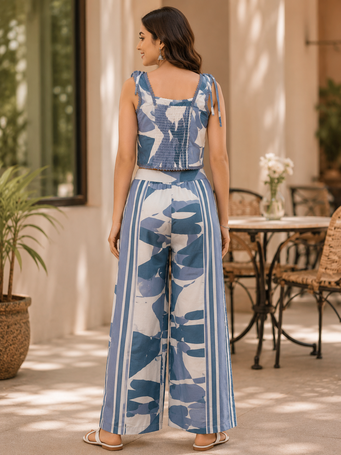 Blue Printed Cotton Casual Coord Set