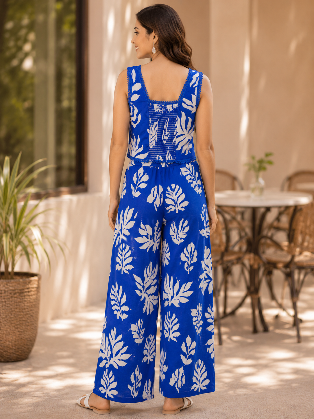 Royal Blue Printed Cotton Coord Set
