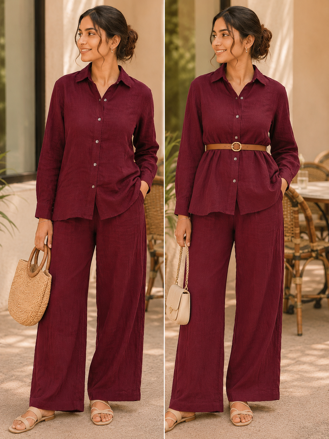 Maroon Cotton Casual Coord Set