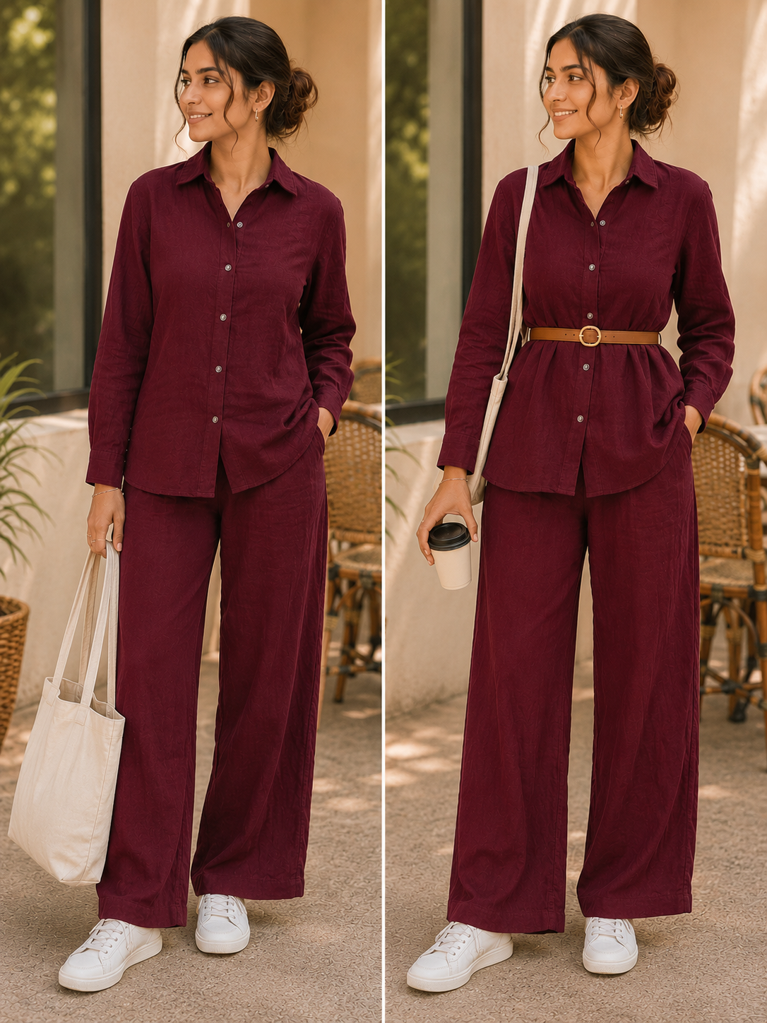 Maroon Cotton Casual Coord Set