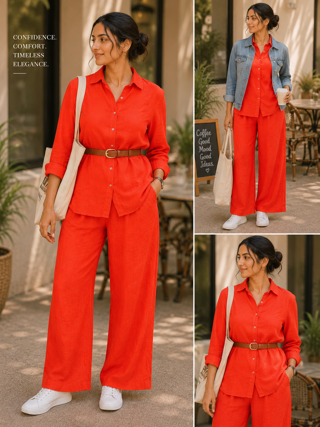 Coral Red Cotton Casual Coord Set
