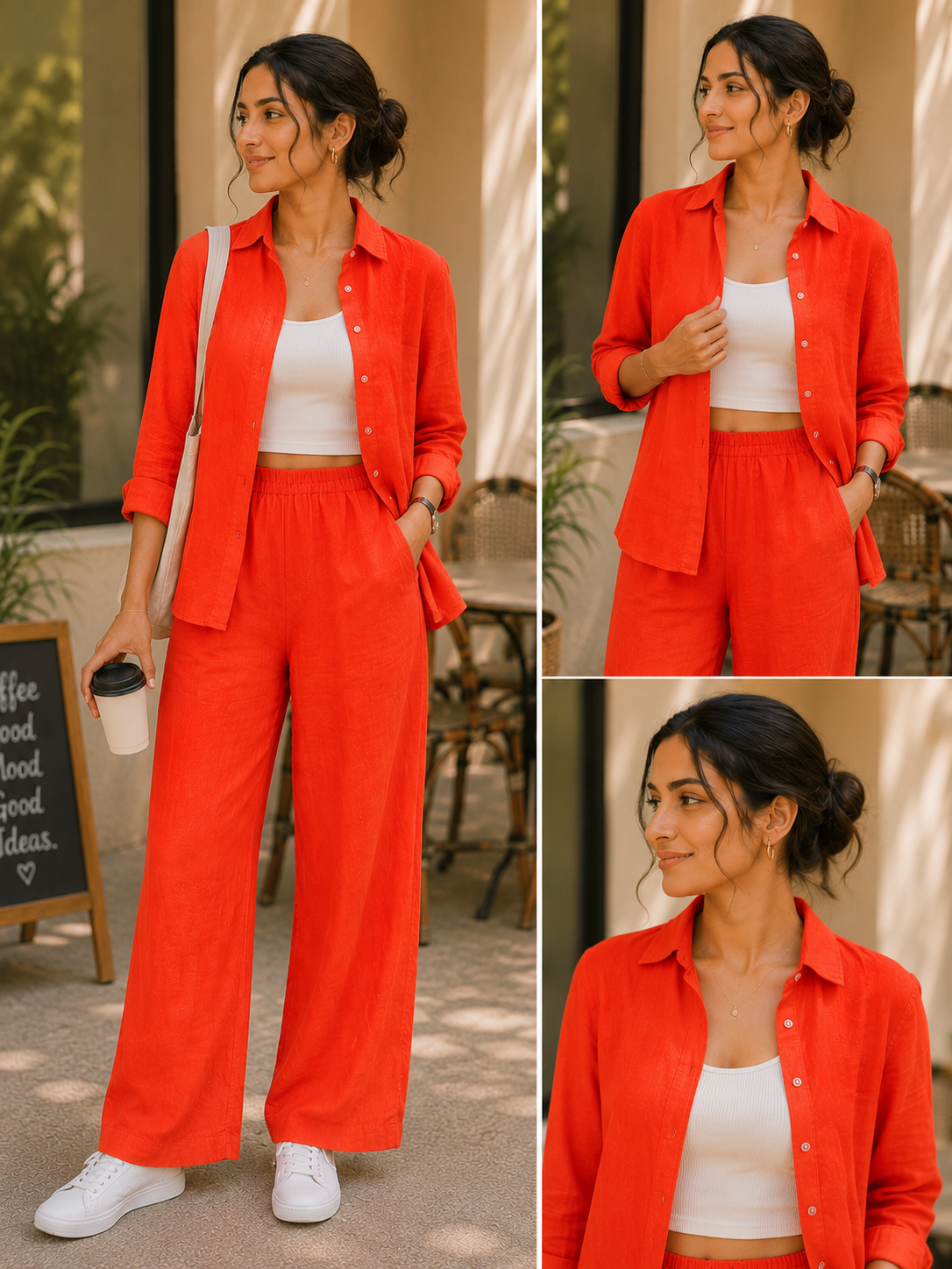 Coral Red Cotton Casual Coord Set