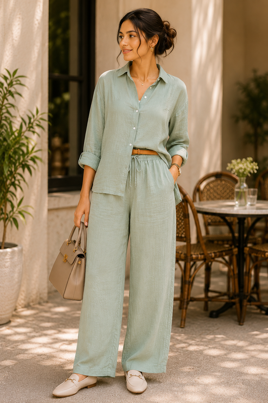 Sage Green Cotton Casual Coord Set