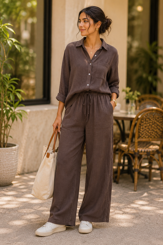 Mocha Brown Cotton Casual Coord Set
