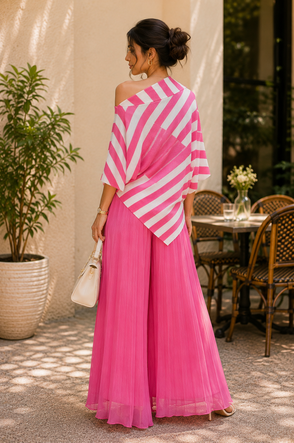 Pink Striped Draped Coord Set