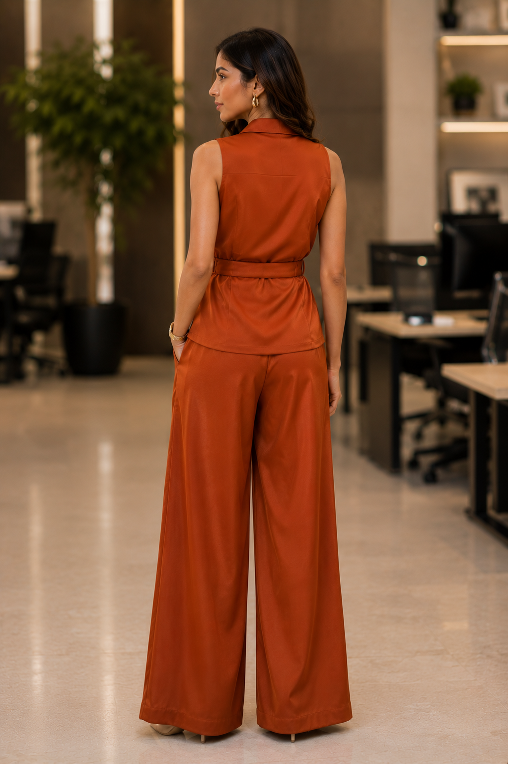 Rust Orange Belted Coord Set
