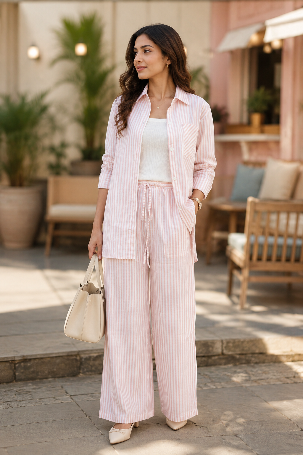 Pink Striped Lounge Coord Set