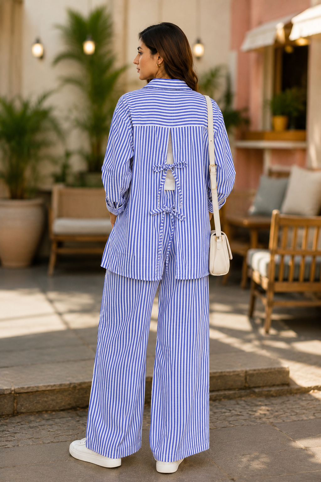 Blue Striped Lounge Coord Set