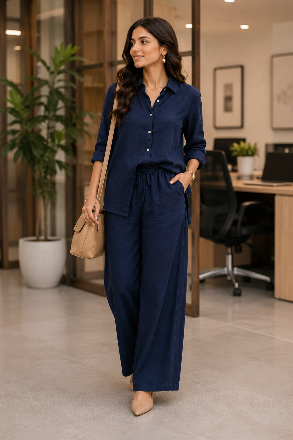 Navy Blue Cotton Casual Coord Set