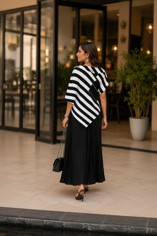 Black Striped Draped Coord Set