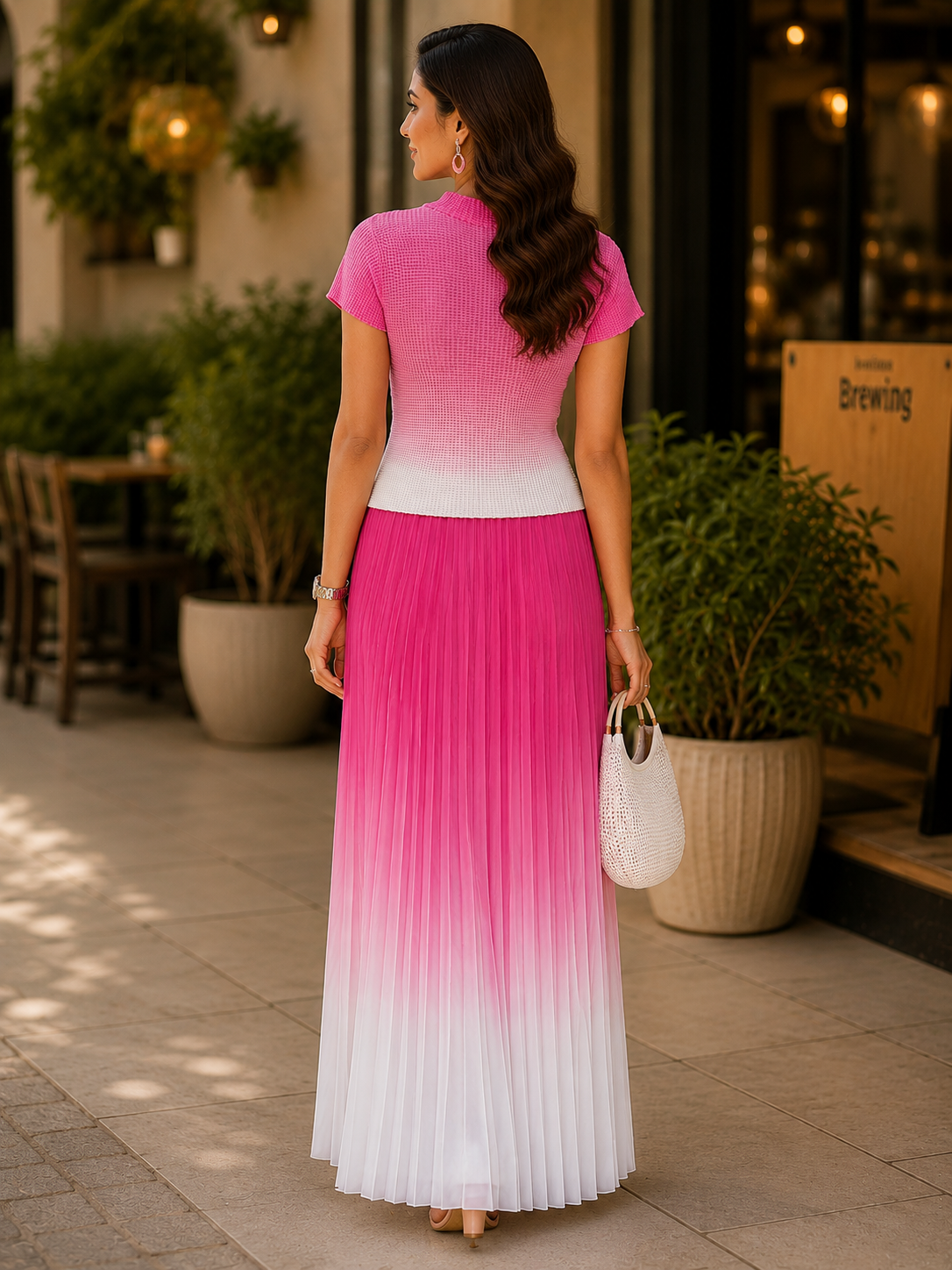 Pink Ombre Pleated Coord Set