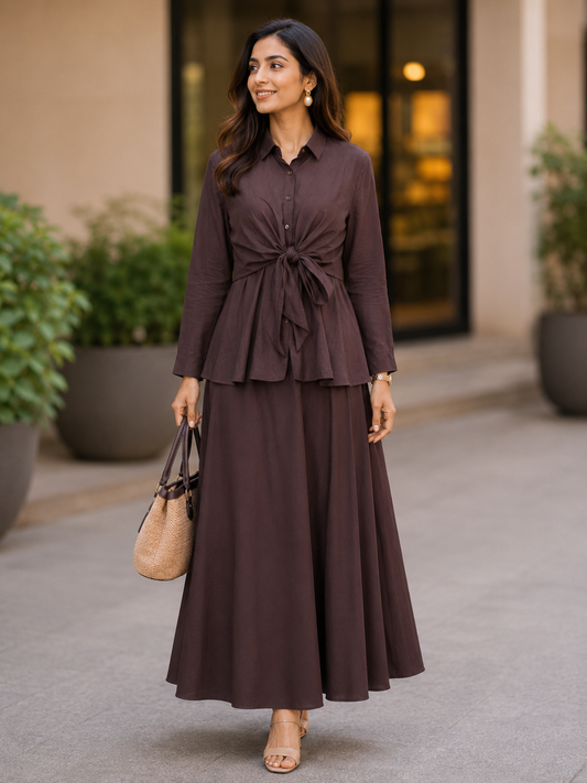 Coffee Brown Solid Coord Set