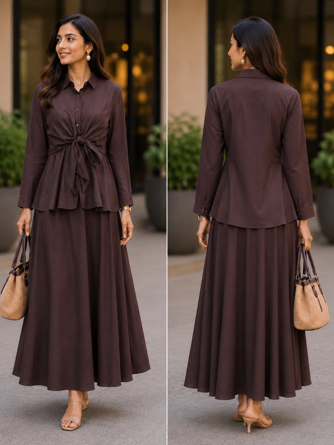 Coffee Brown Solid Coord Set