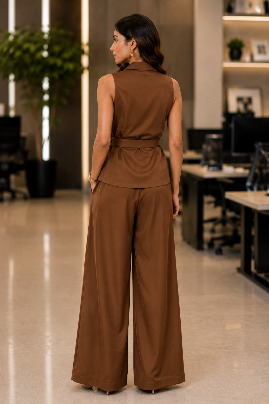 Brown Belted Coord Set