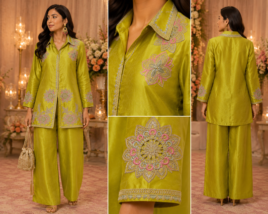 Olive Green Embroidered Coord Set