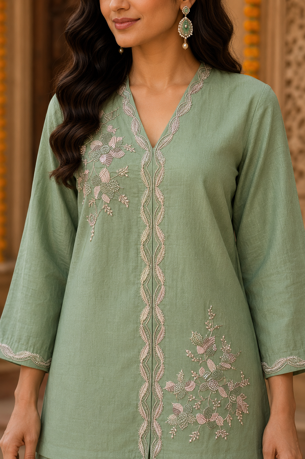 Sage Green Embroidered Cotton Coord Set