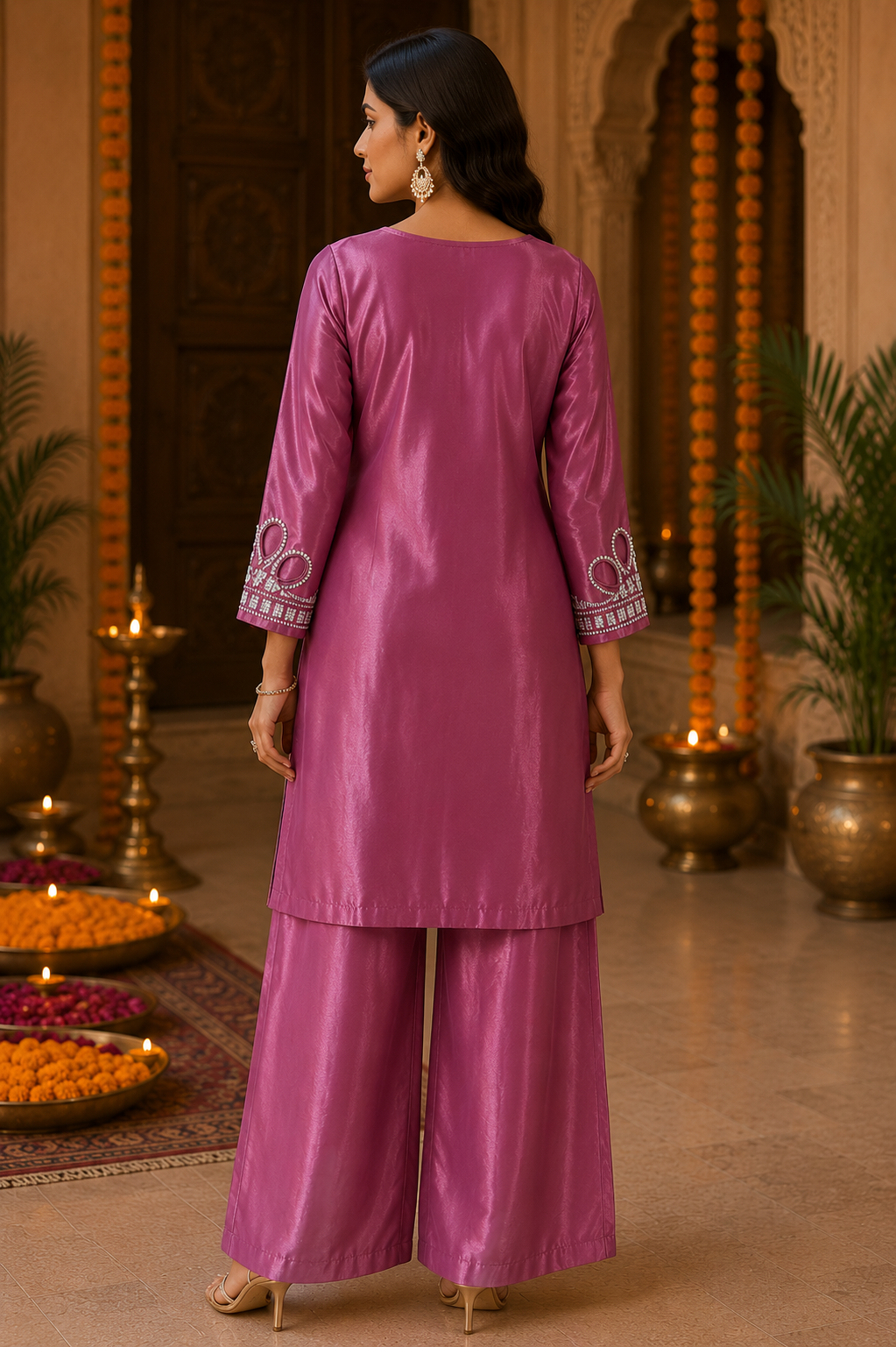 Mauve Pink Embroidered Cotton Coord Set