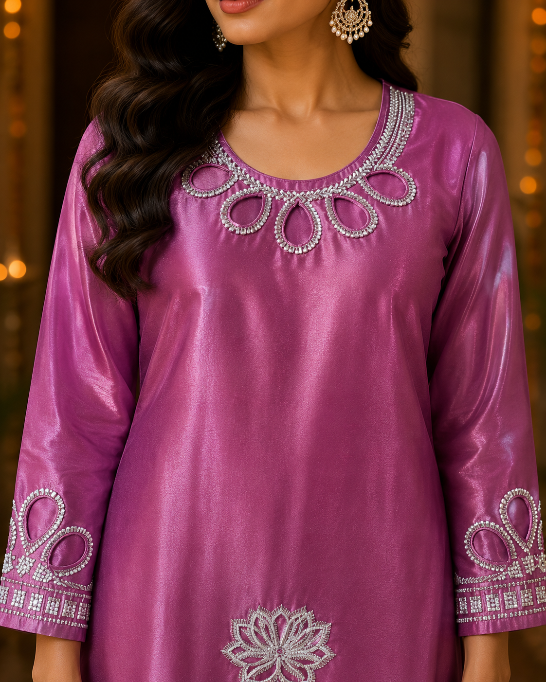 Mauve Pink Embroidered Cotton Coord Set