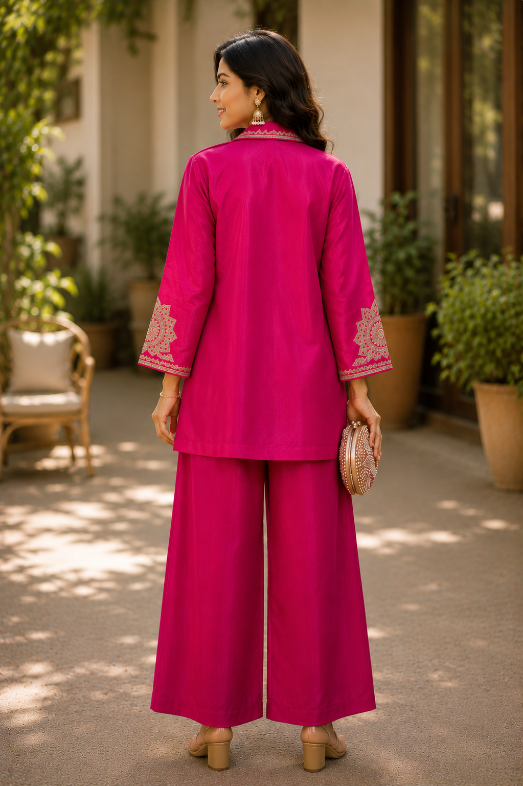 Fuchsia Pink Embroidered Cotton Coord Set